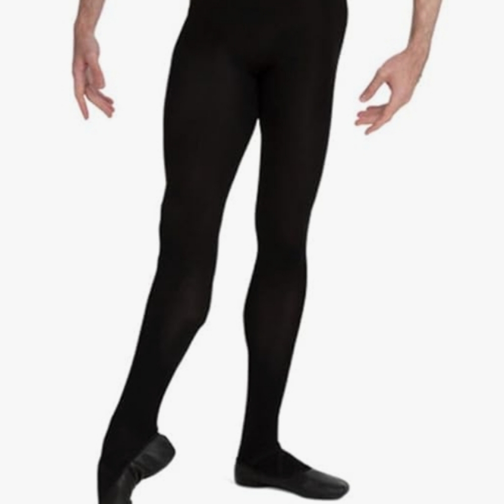 NEW CAPEZIO men's knit footed tights with back seams in black size XL